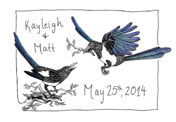 katherine molter art ink wedding invitation magpies birds nest